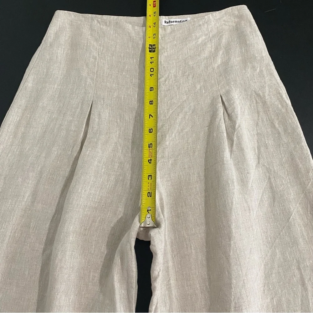 Reformation Cleo Linen Wide Leg Pants Size 8 Oatmeal Neutral Light Tan Pleated